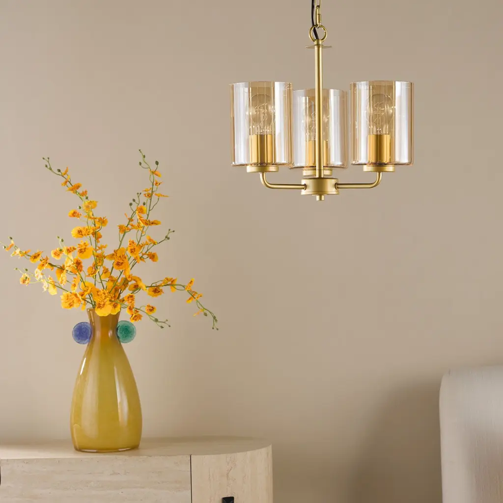 Daylin Satin Gold & Amber Glass 3 Light Pendant