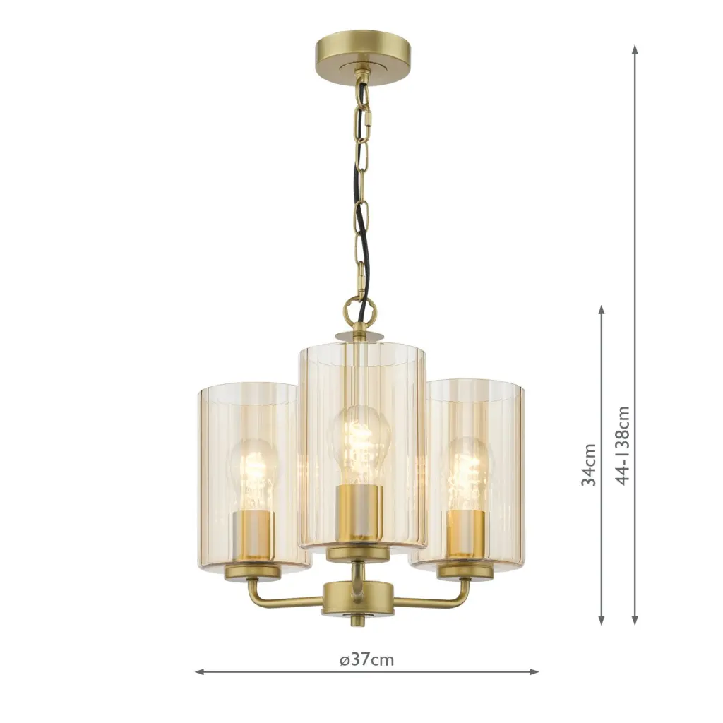 Daylin Satin Gold & Amber Glass 3 Light Pendant