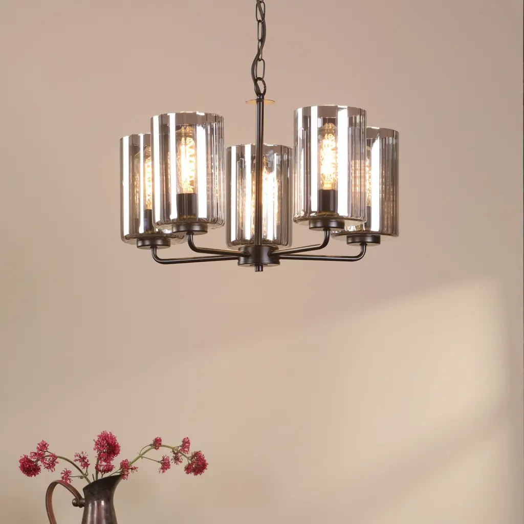 Daylin Satin Black & Smoked Glass 5 Light Pendant