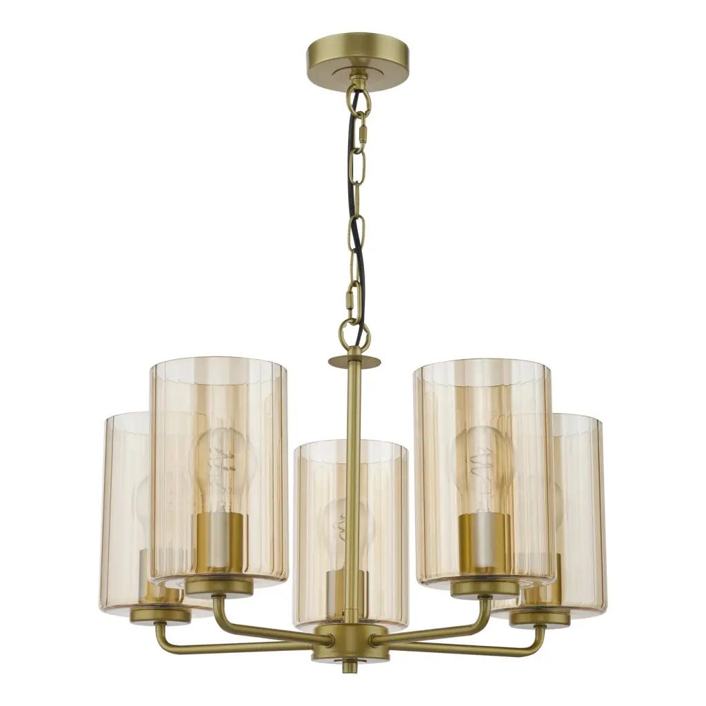 Daylin Satin Gold & Amber Glass 5 Light Pendant