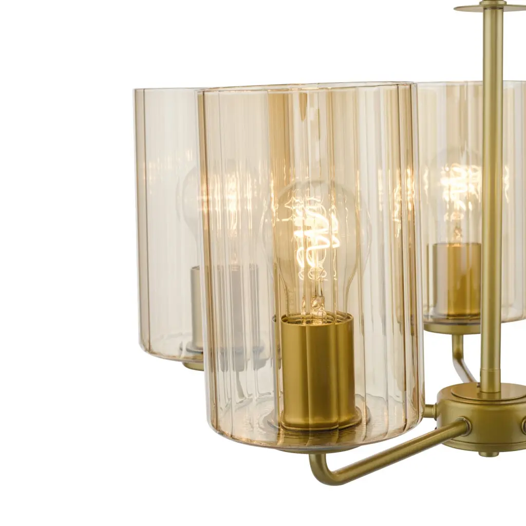 Daylin Satin Gold & Amber Glass 5 Light Pendant