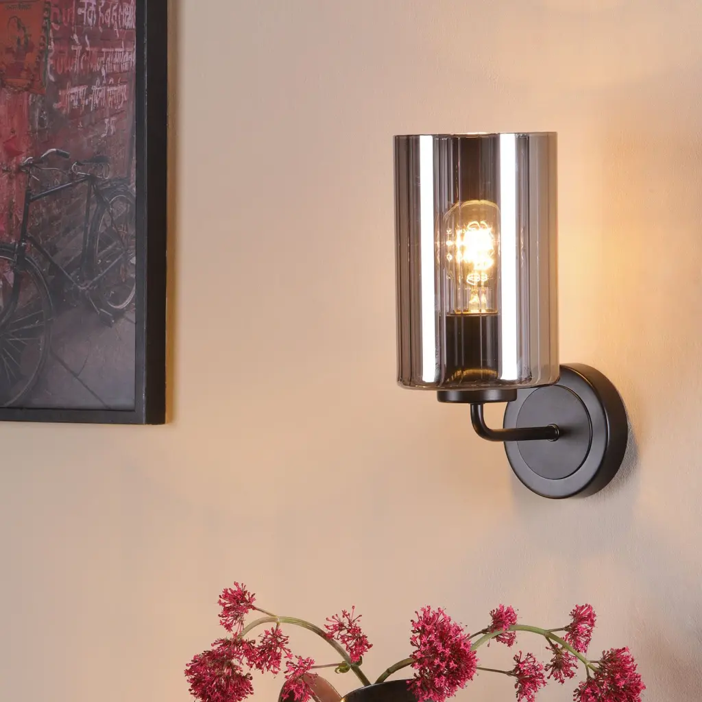 Daylin Satin Black & Smoked Glass Wall Light