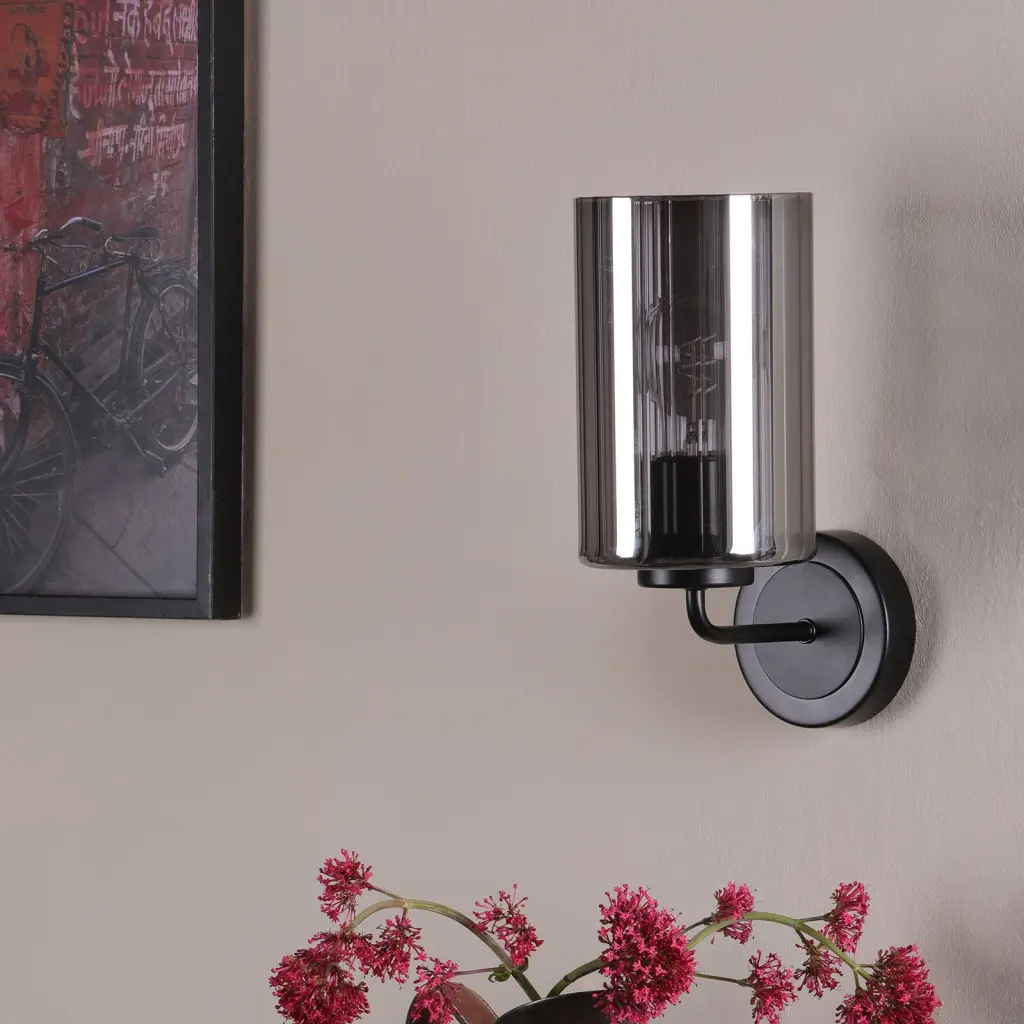 Daylin Satin Black & Smoked Glass Wall Light