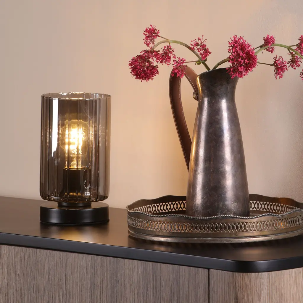 Daylin Satin Black & Smoked Glass Touch Table Lamp