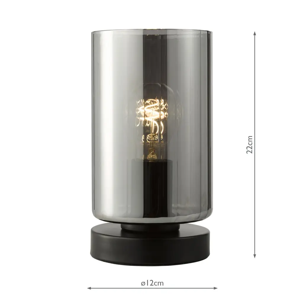 Daylin Satin Black & Smoked Glass Touch Table Lamp
