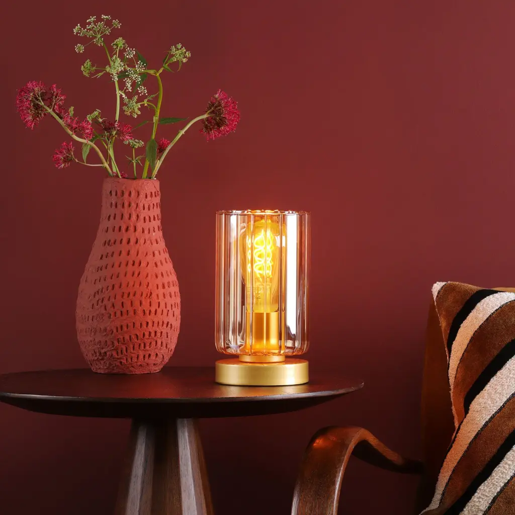Daylin Satin Gold & Amber Glass Touch Table Lamp