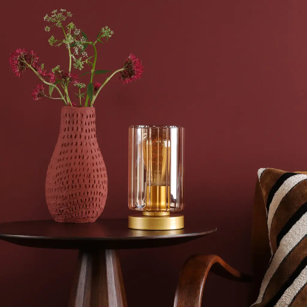 Daylin Satin Gold & Amber Glass Touch Table Lamp