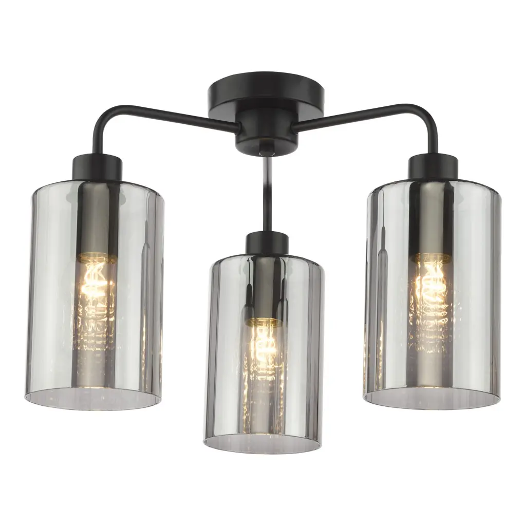 Daylin Satin Black & Smoked Glass 3 Light Semi Flush
