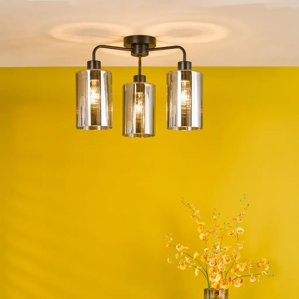 Daylin Satin Black & Smoked Glass 3 Light Semi Flush