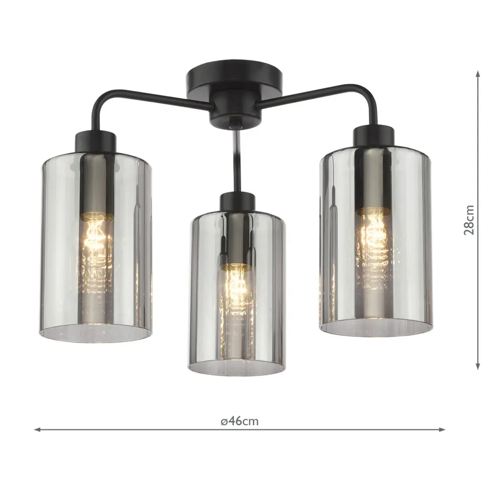 Daylin Satin Black & Smoked Glass 3 Light Semi Flush