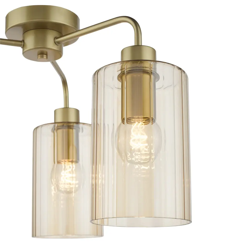Daylin Satin Gold & Amber Glass 3 Light Semi Flush