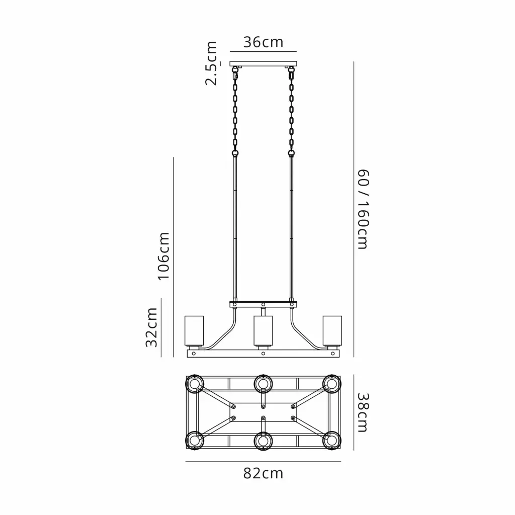 Derryclare 6 Light Linear Bronze & Gold Pendant
