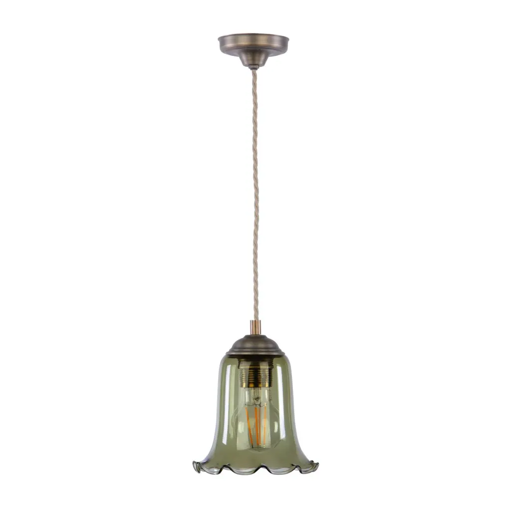 Ebba Antique Brass Single Pendant with Green Glass