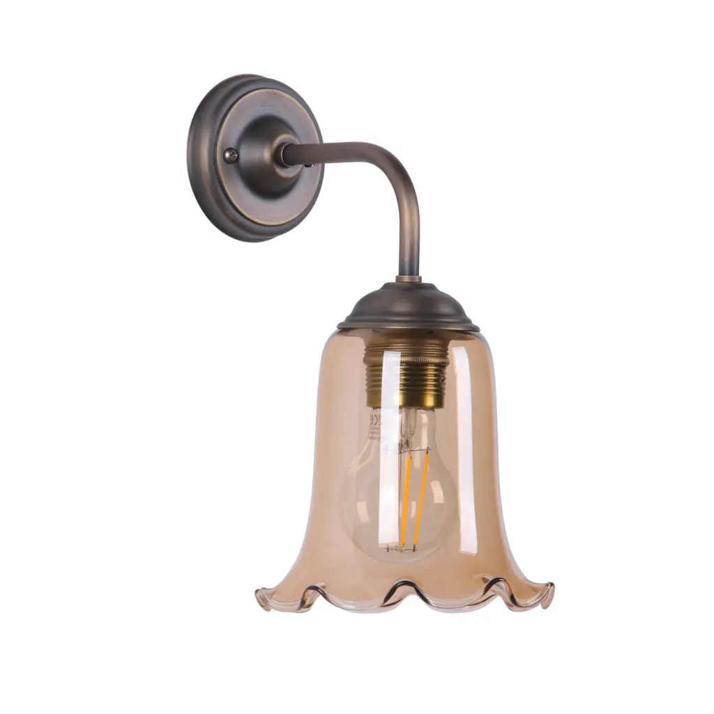 Ebba Antique Brass Wall Light with Amber Glass Shade