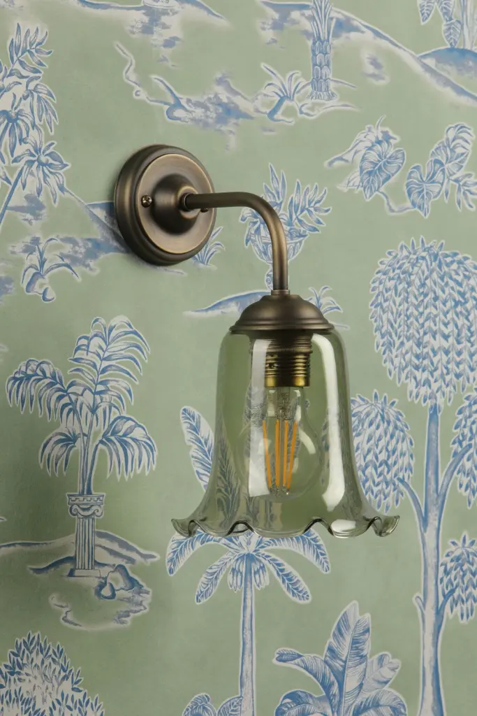 Ebba Antique Brass Wall Light with Green Glass Shade