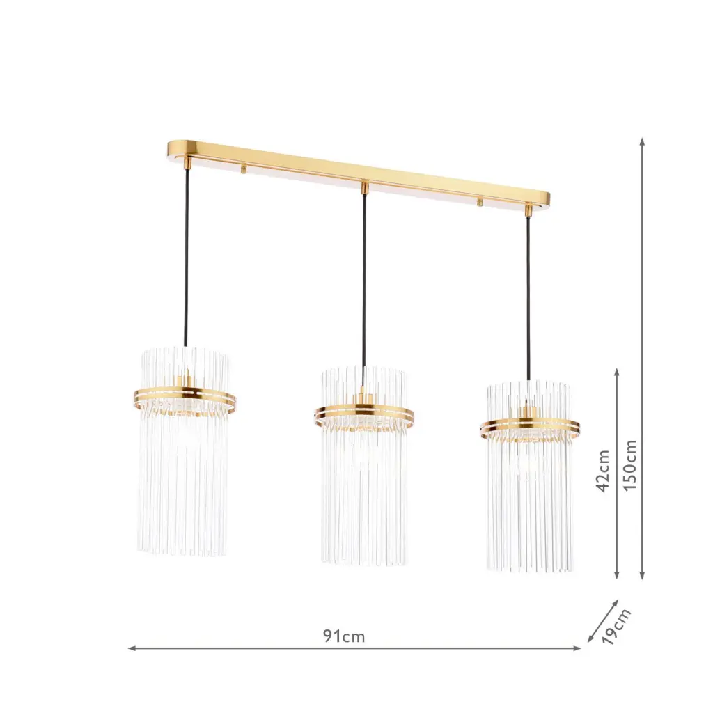 Eltham Antique Gold 3 Light Bar Pendant