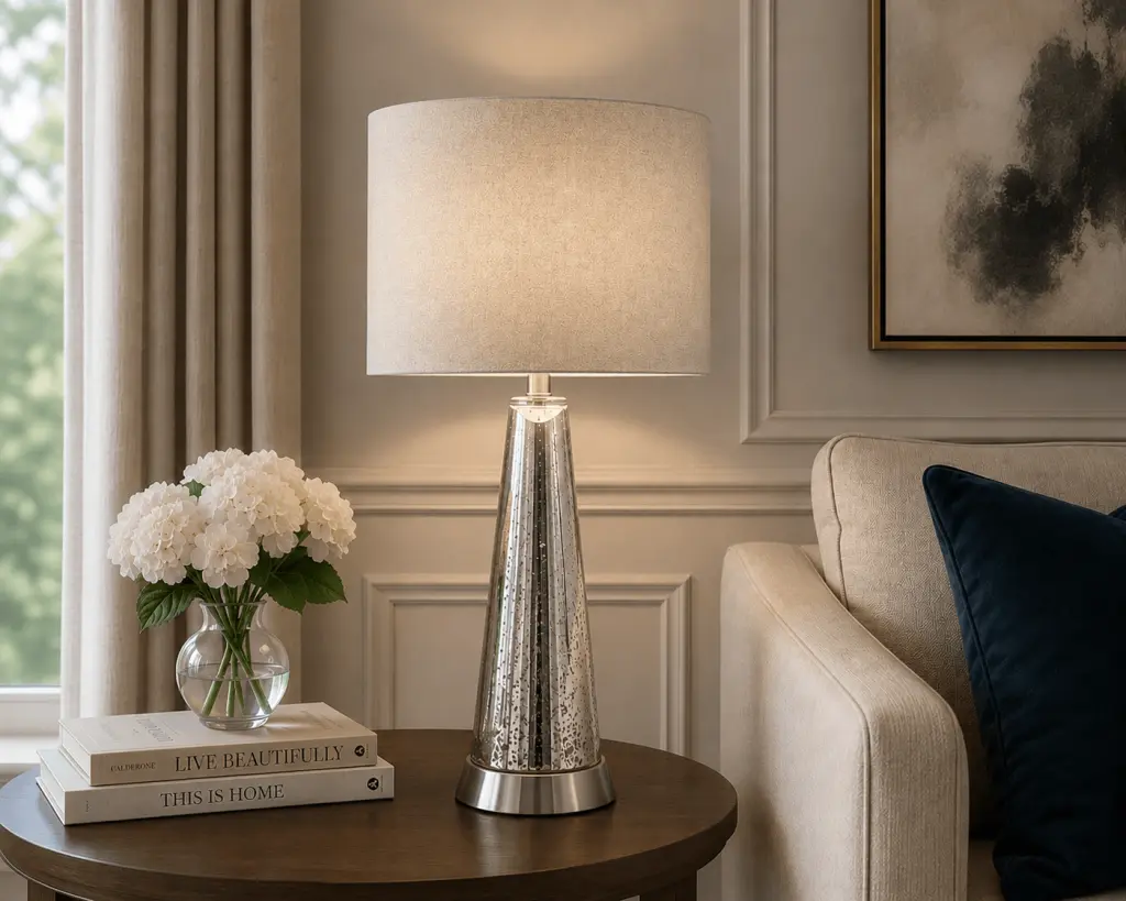 Ember Mercury Effect Glass Table Lamp c/w Shade