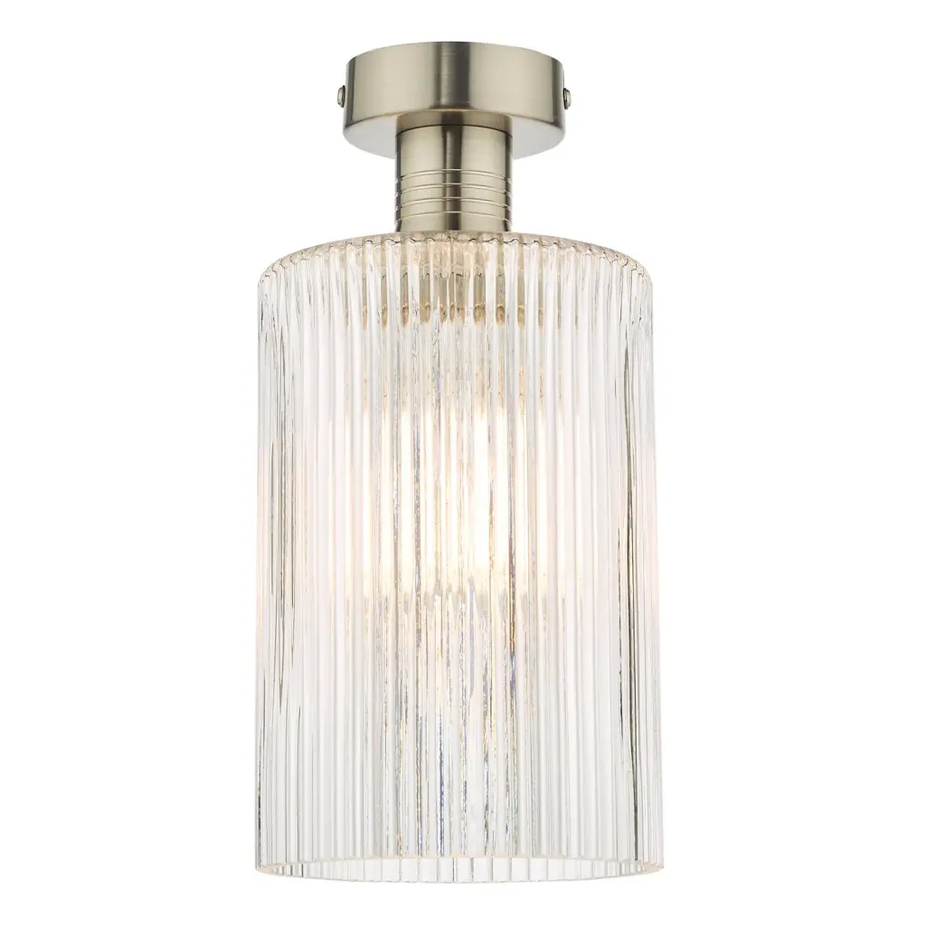 Emerson Antique Chrome Semi Flush with Cylinder Ribbed Glass