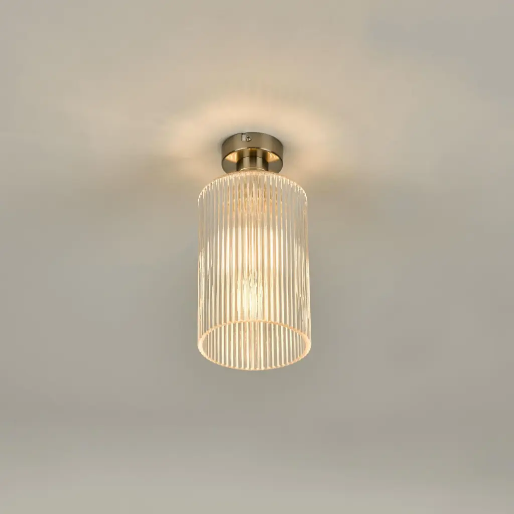 Emerson Antique Chrome Semi Flush with Cylinder Ribbed Glass