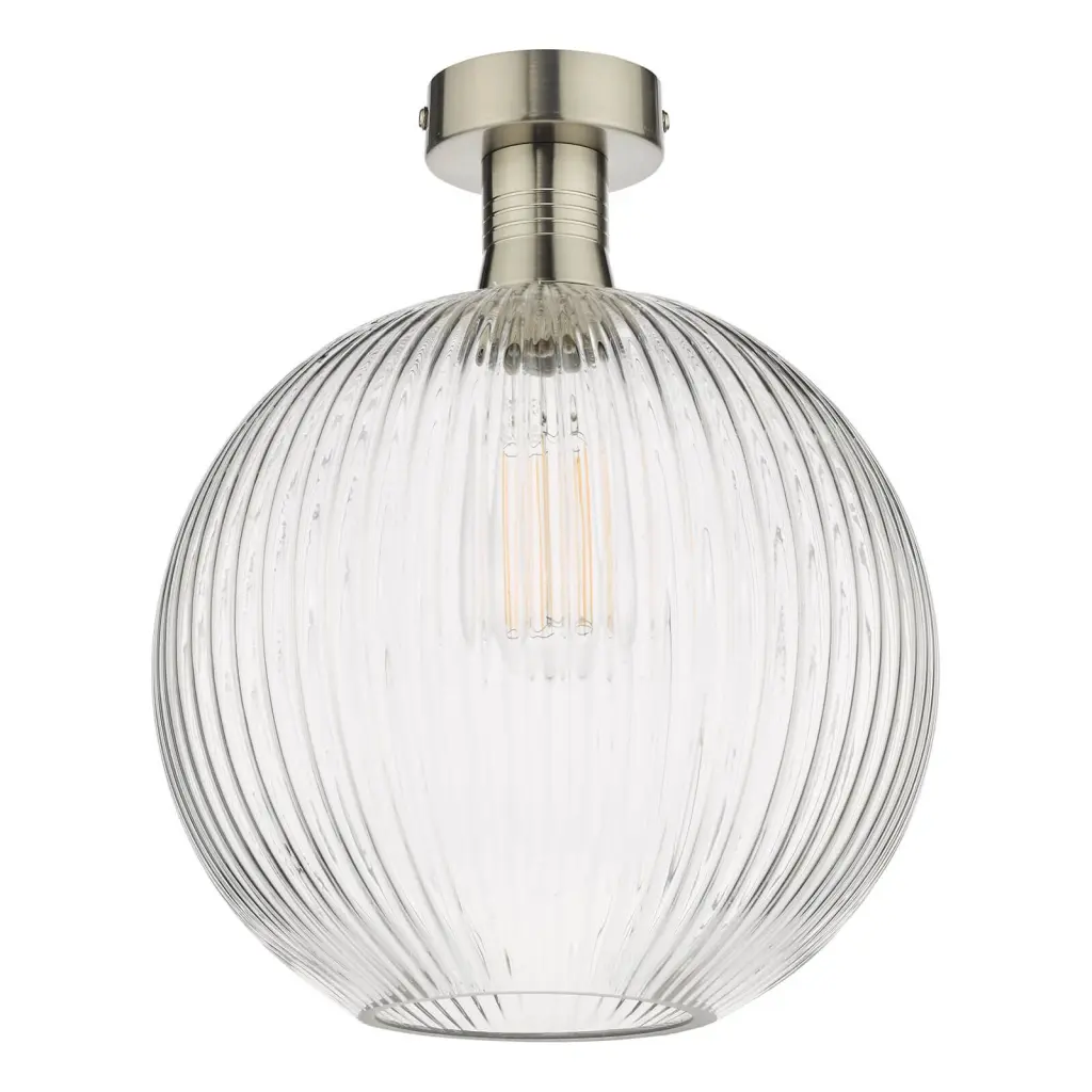 Emerson Antique Chrome Semi Flush with Round Ribbed Glass