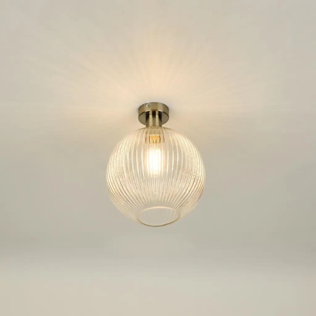 Emerson Antique Chrome Semi Flush with Round Ribbed Glass