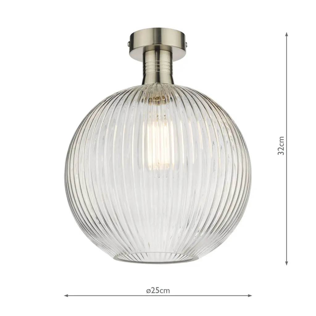 Emerson Antique Chrome Semi Flush with Round Ribbed Glass