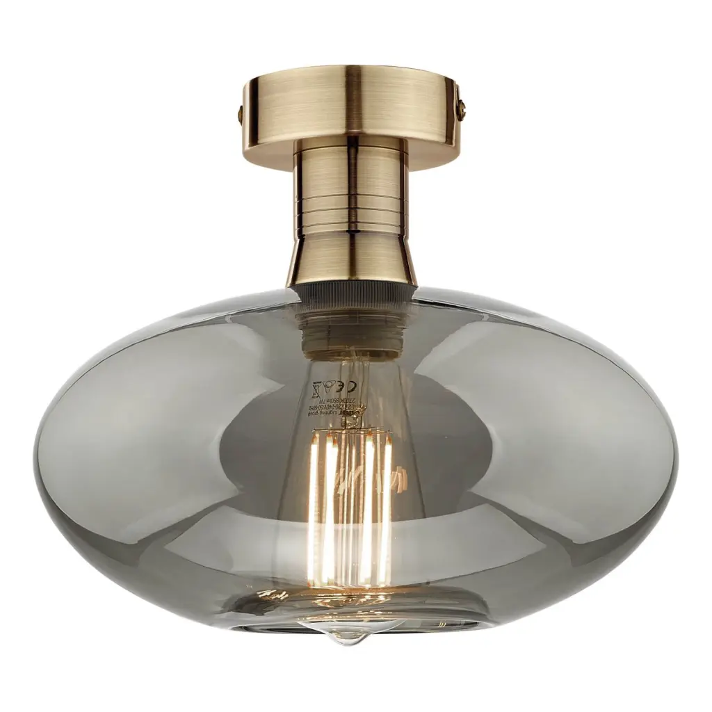 Emerson Antique Brass Semi Flush with Smoked Glass