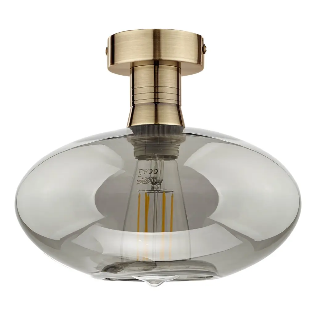 Emerson Antique Brass Semi Flush with Smoked Glass