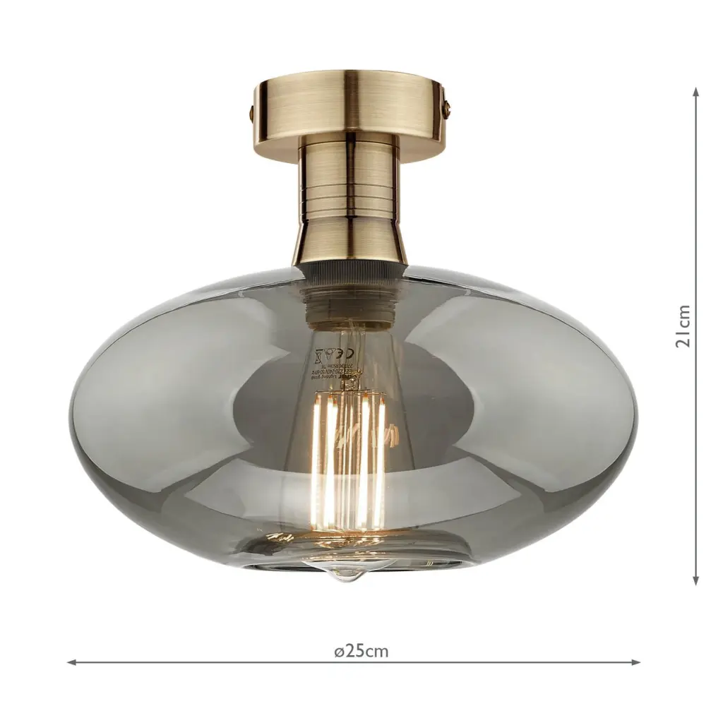 Emerson Antique Brass Semi Flush with Smoked Glass