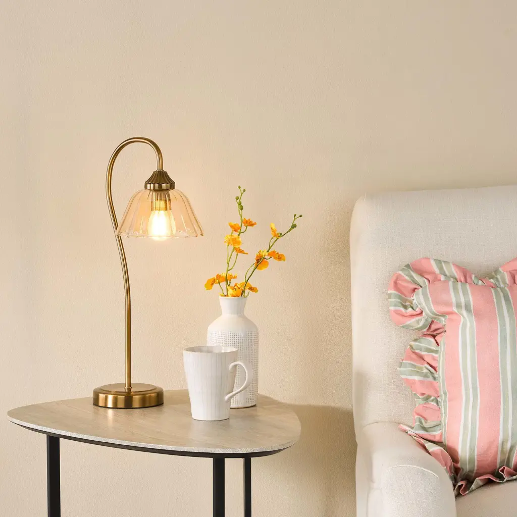 Erika Antique Bronze & Amber Glass Table Lamp