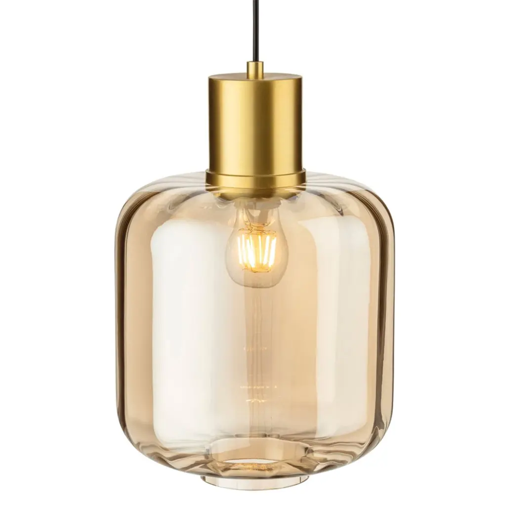 Eton Pendant in Brushed Brass with Amber Shade