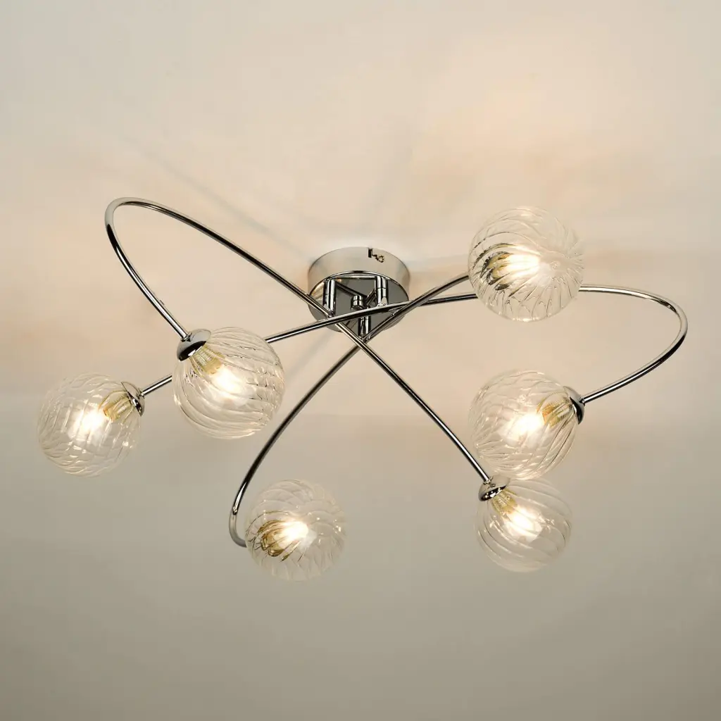 Etta 6 Light Polished Chrome Semi Flush & Clear Glass