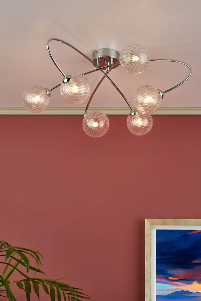 Etta 6 Light Polished Chrome Semi Flush & Clear Glass