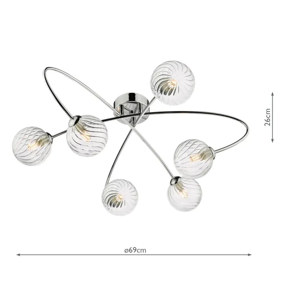 Etta 6 Light Polished Chrome Semi Flush & Clear Glass