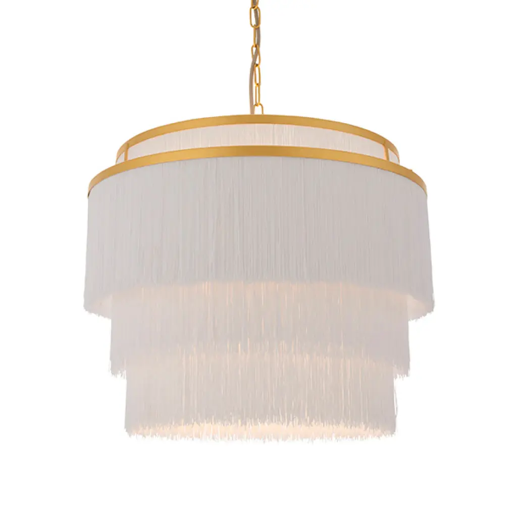 3 Light Gold & White Fringe Pendant