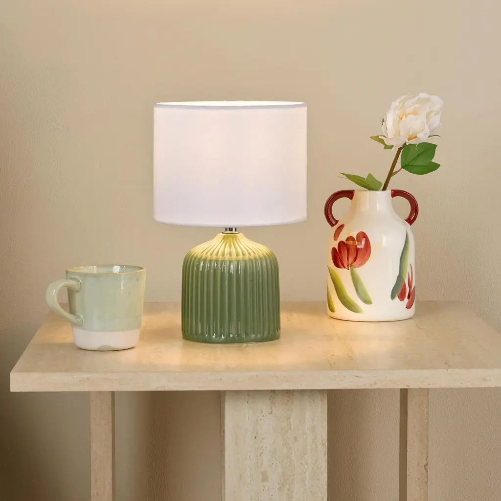 Gigi Green Twin Pack Table Lamps C/W Shade