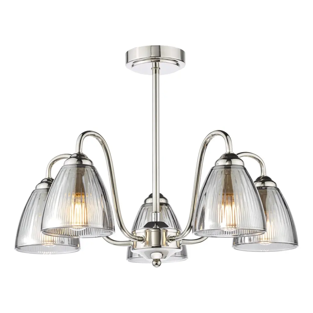 Glynis Polished Nickel 5 Light Semi Flush Fitting