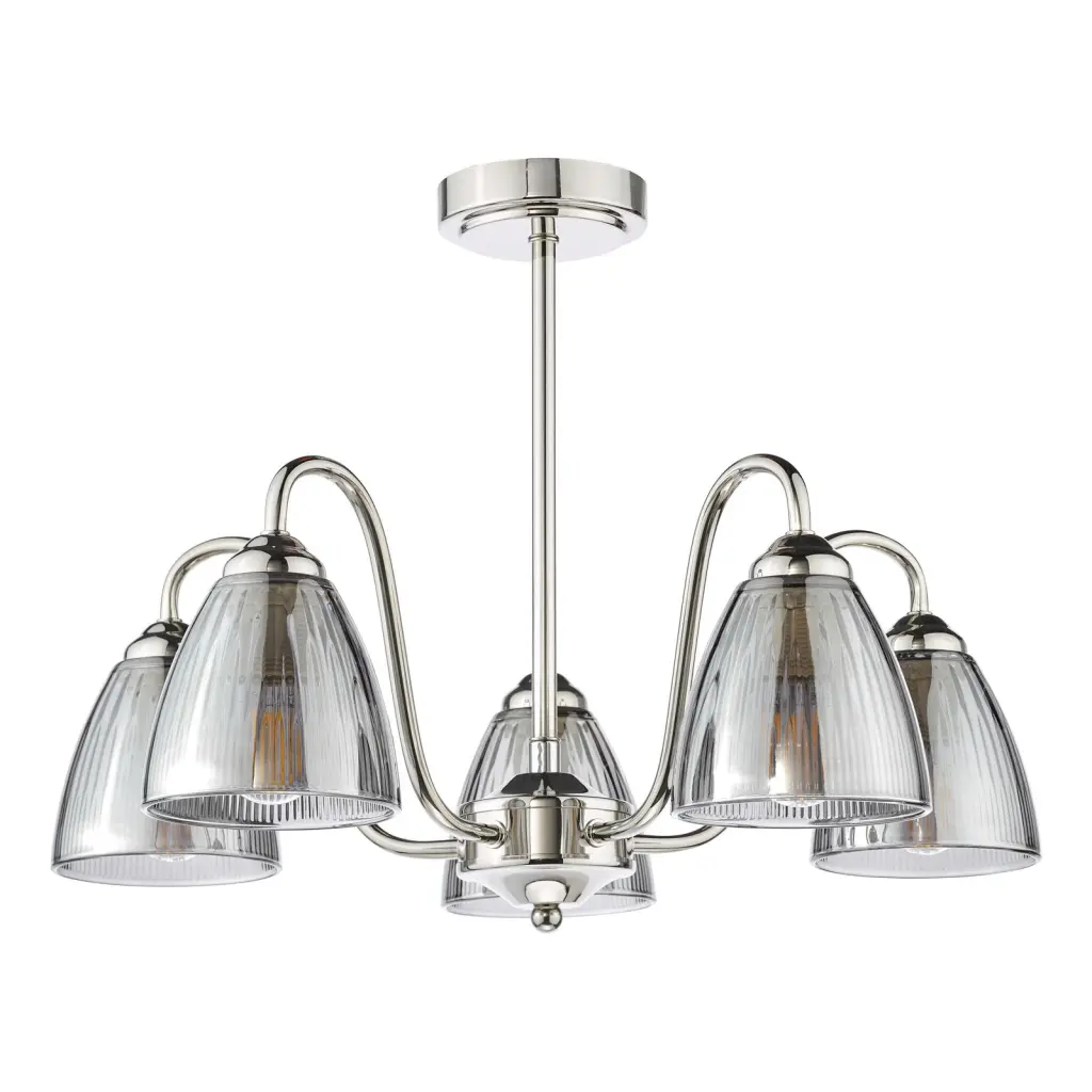 Glynis Polished Nickel 5 Light Semi Flush Fitting