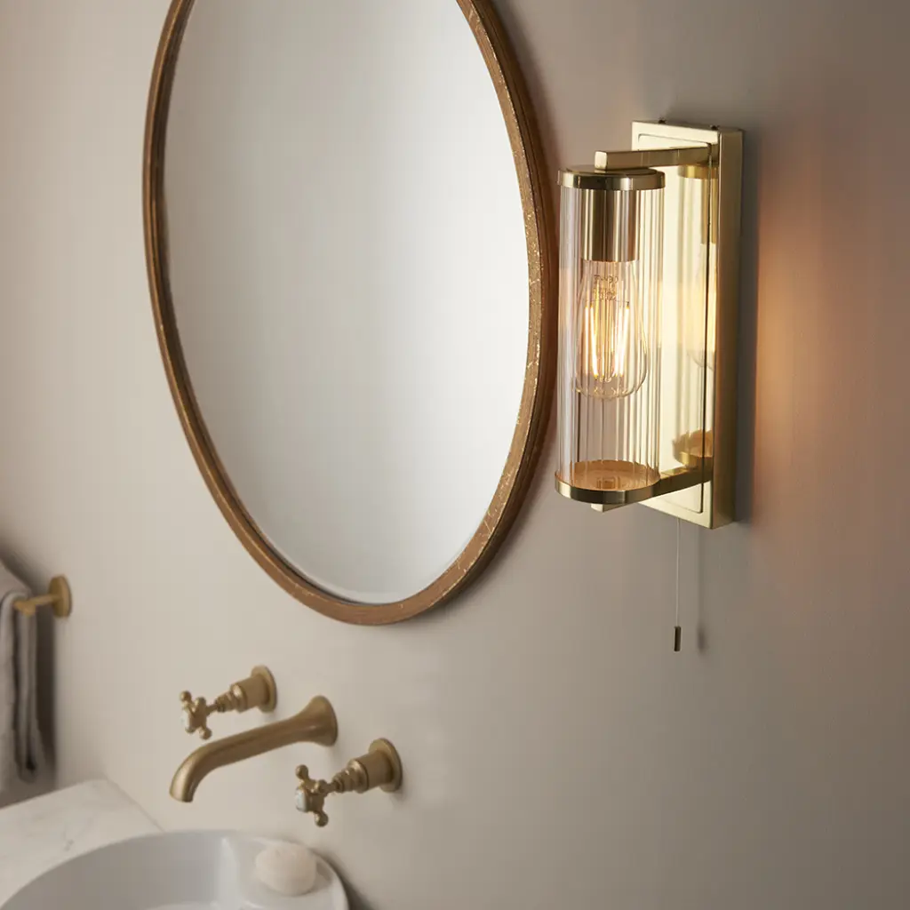 Piston Gold Wall Light with Ribbed Glass