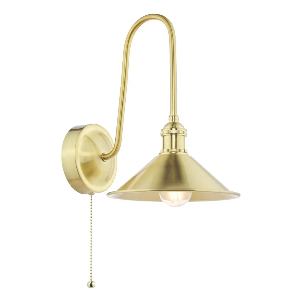 Hadano Brass Curved Arm Wall Light with Brass Shade