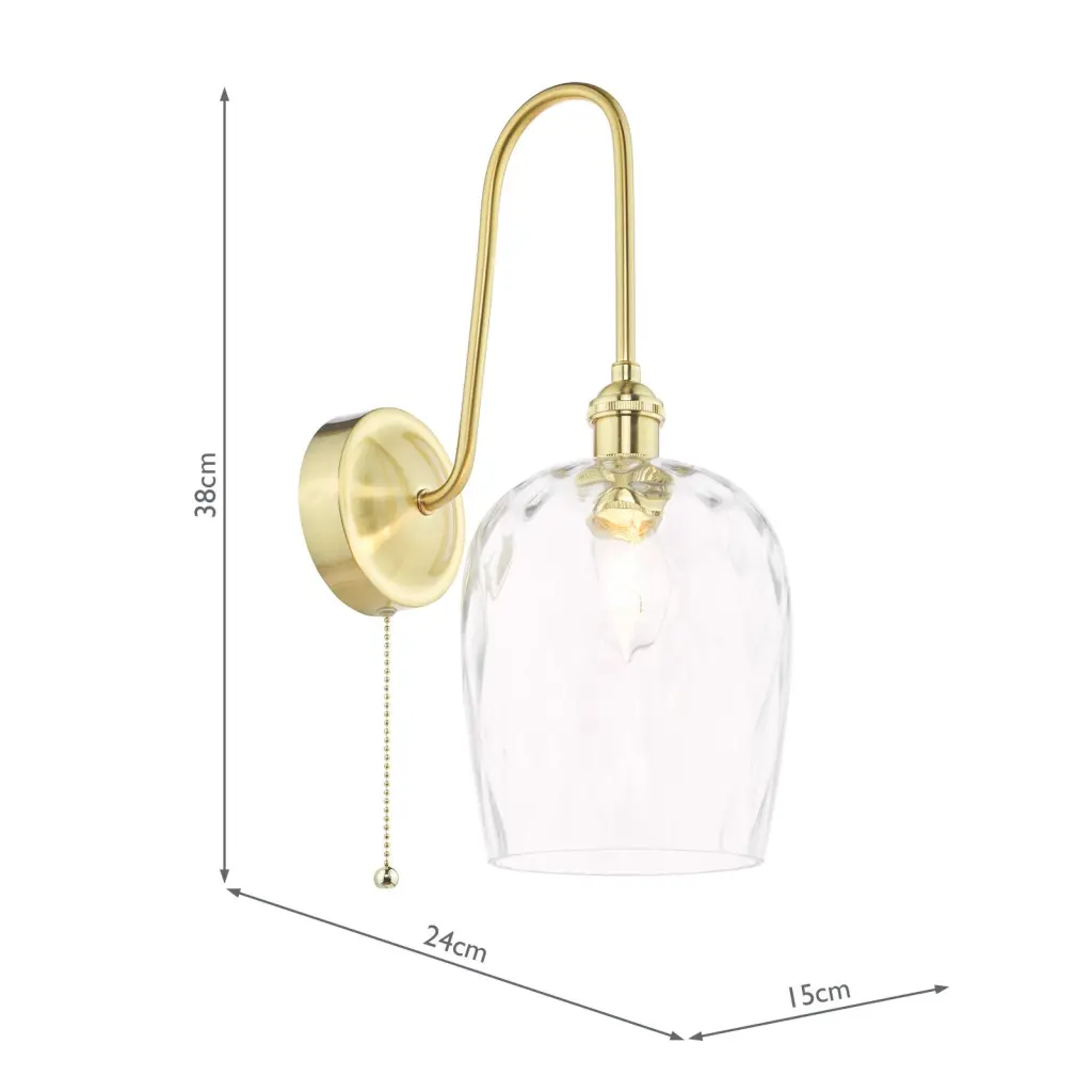 Hadano Brass Curved Arm Wall Light with Dimpled Shade