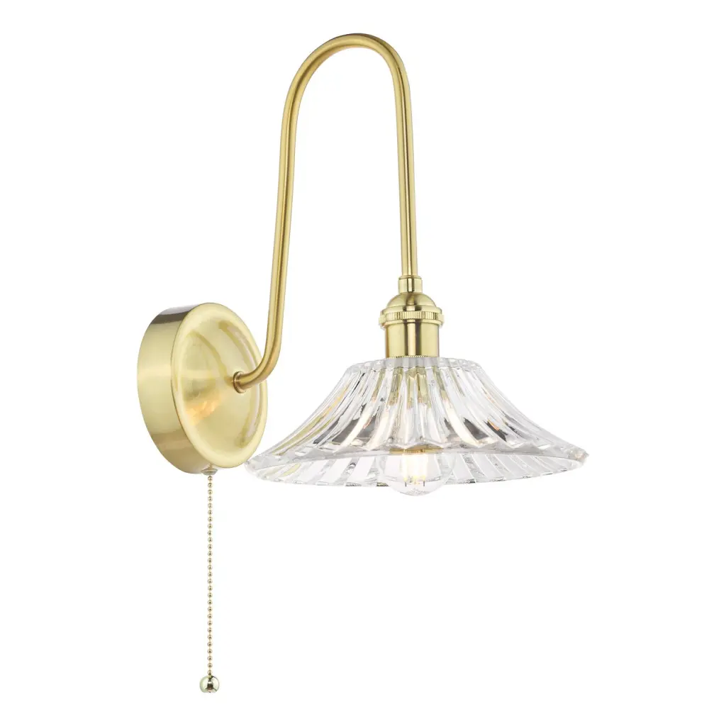 Hadano Brass Curved Arm Wall Light with Flared Shade