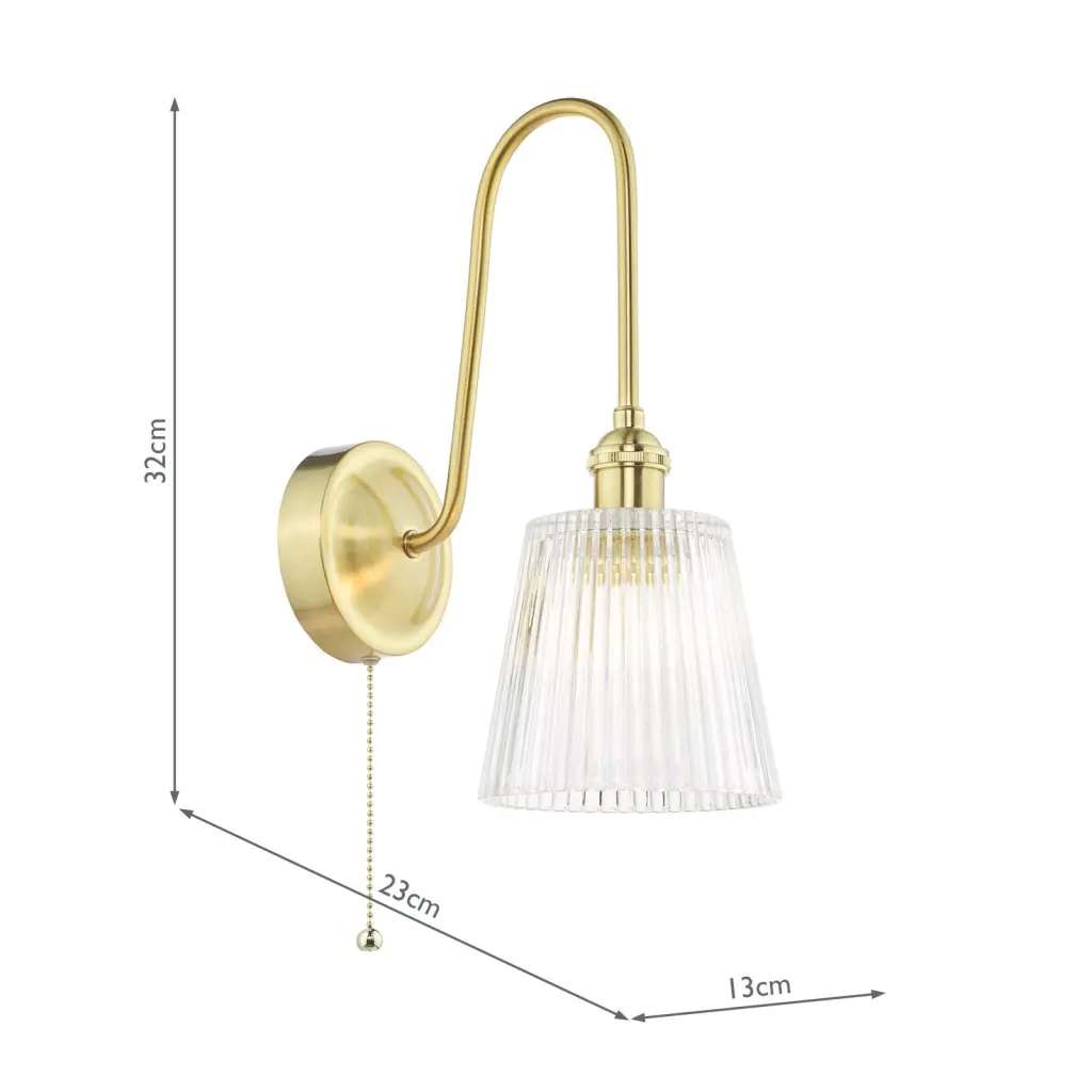 Hadano Brass Curved Arm Wall Light with Ribbed Shade
