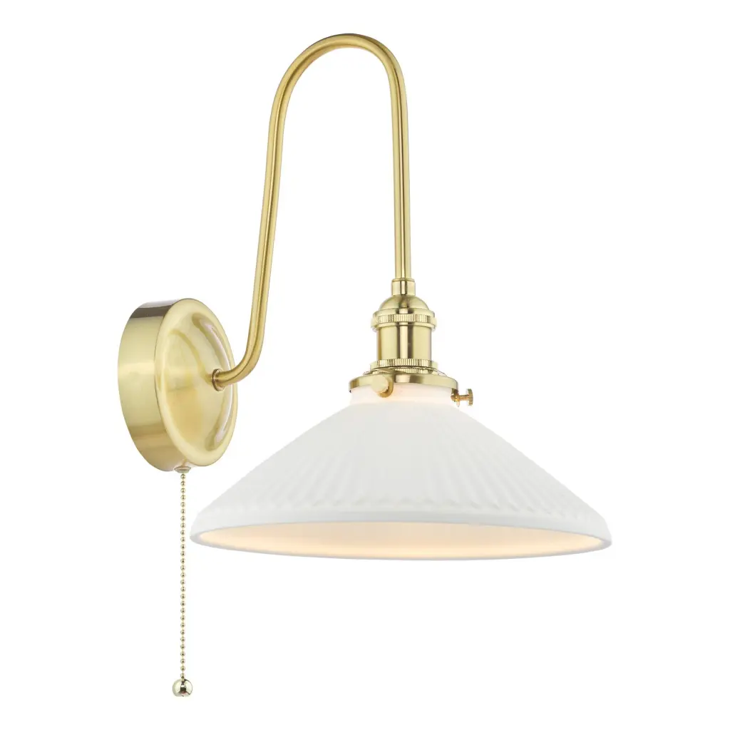 Hadano Brass Curved Arm Wall Light with Shallow Shade