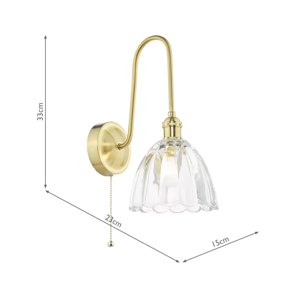Hadano Brass Curved Arm Wall Light with Scalloped Bell Glass Shade
