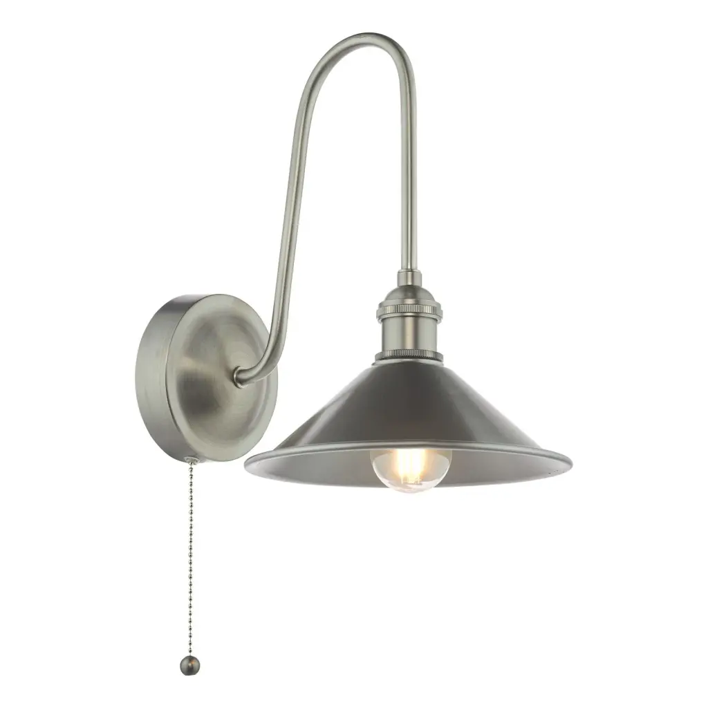 Hadano Antique Chrome Curved Arm Wall Light