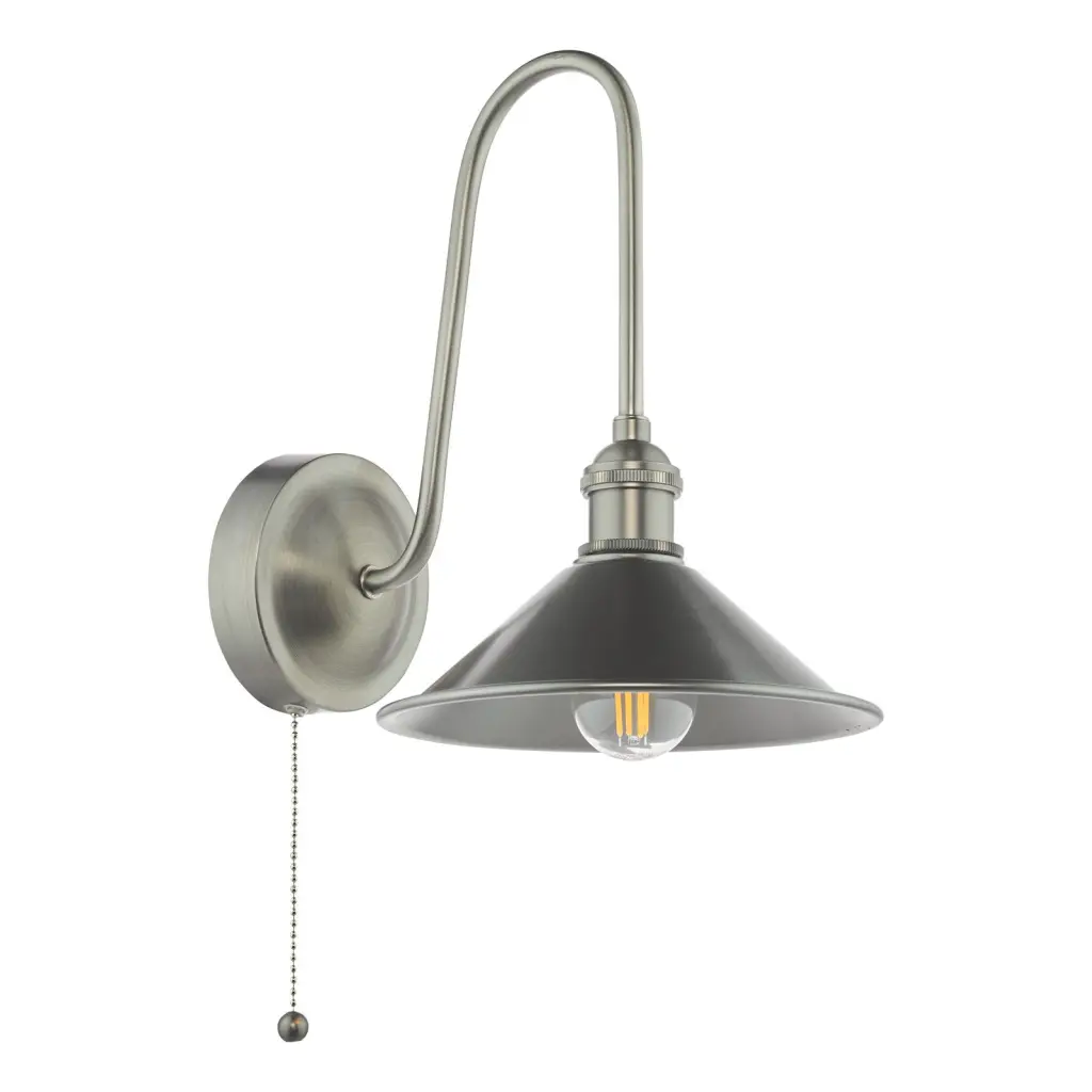 Hadano Antique Chrome Curved Arm Wall Light