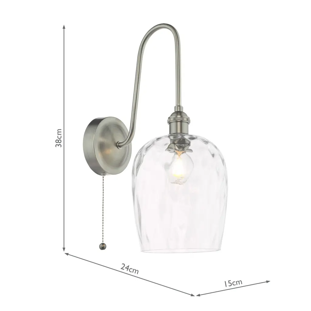 Hadano Antique Chrome Curved Arm Wall Light with Dimpled Shade