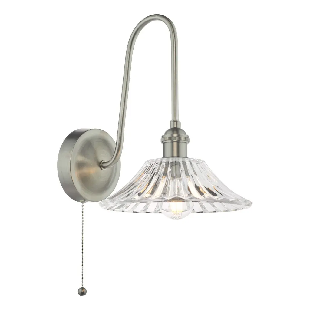 Hadano Antique Chrome Curved Arm Wall Light with Flared Shade