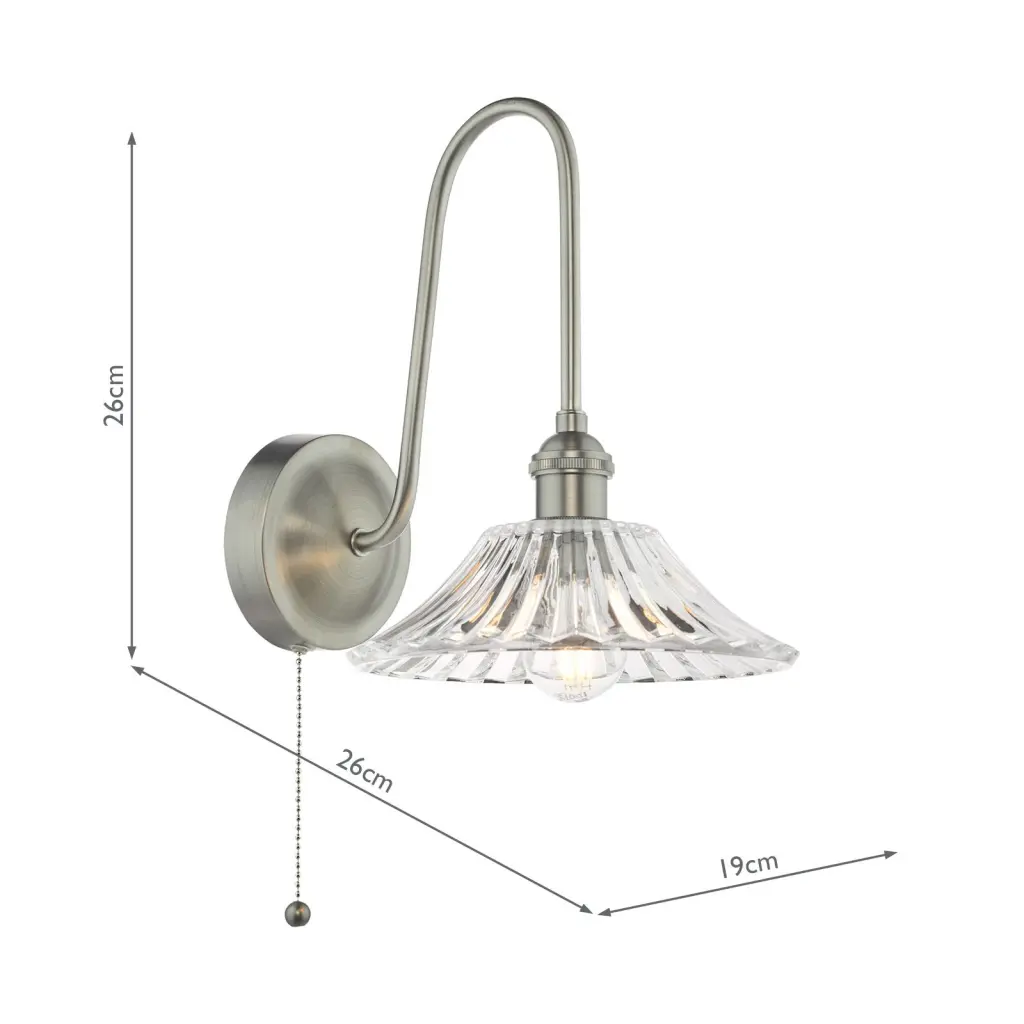 Hadano Antique Chrome Curved Arm Wall Light with Flared Shade